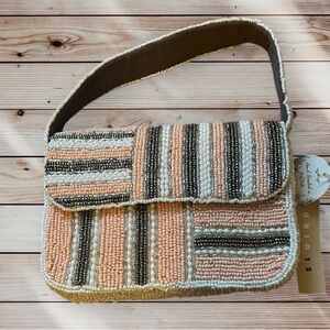 Studio Beaded Crossbody in Peach, White & Black